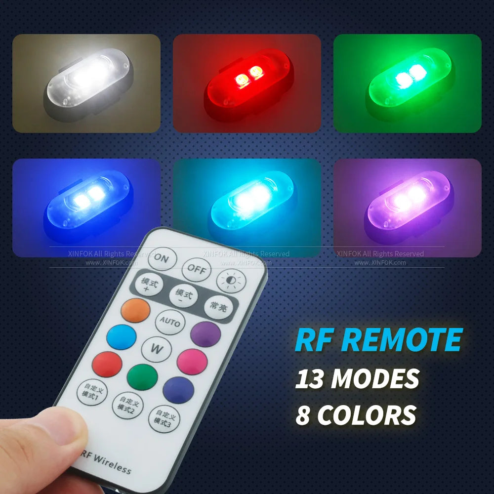 Colorful Car LED Light for Men, Father's Day Gift, Wireless Remote Control LED Strobe Light, Anti-collision Aircraft Light Warning Light, Multifunctional Car Decorative Light for Car Motorcycle Decor, Mother's Day Gift, Car