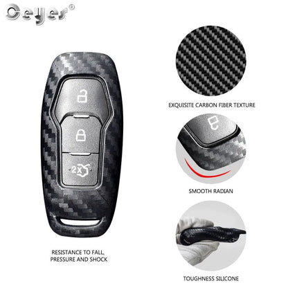 Ceyes Auto Fob Smart Remote 3 4 Carbon Fiber Cover Shell Car Styling Accessories Key Case For Ford Focus Mondeo Explorer Mustang